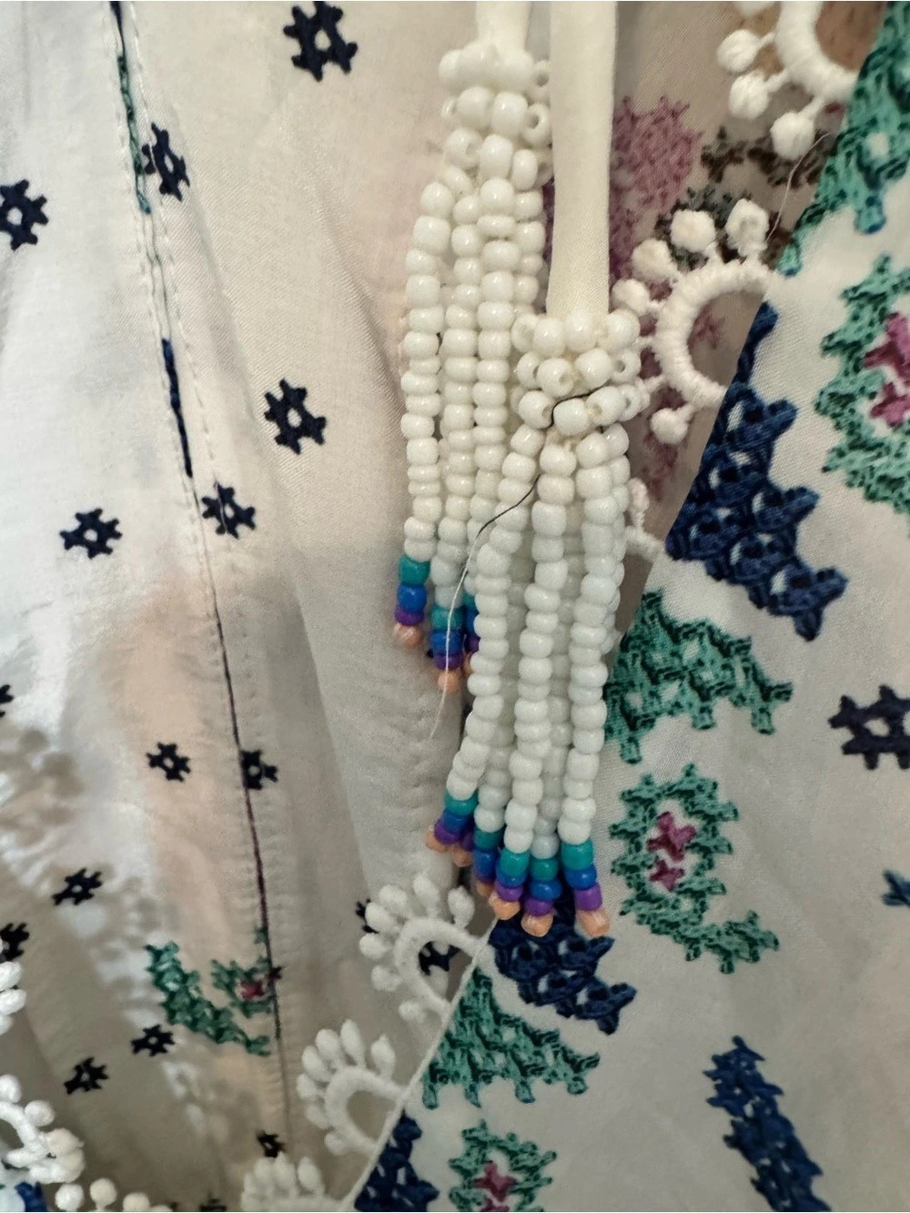Farm Rio Romantic Bardanas Bodysuit Floral Embroidered Bodysuit in White & Blue - Picture 5 of 6